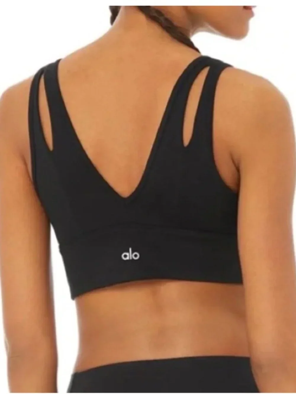ALO YOGA Black United Long Sports Bra Double V Neck Small